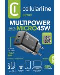 Зарядно устройство Cellularline - Multipower PD GaN, USB-A/C, 45W, черно - 5t