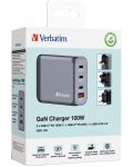 Зарядно устройство Verbatim - GNC-100 GaN 4 Port, USB-A/C, 100W, сиво - 5t