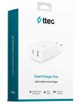 Зарядно устройство ttec - SmartCharger Duo, USB-A/C, 32W, бяло - 4t