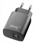 Зарядно устройство Ploos - Dual, PD, USB-A/C, 20W, черно - 1t