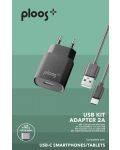 Зарядно устройство Ploos - 6551, 2A, кабел USB-C, черно - 2t