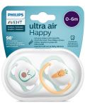 Залъгалки Philips Avent - Ultra Air Happy, 0-6 м, 2 броя, авокадо и морков - 4t