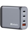 Зарядно устройство Verbatim - GNC-100 GaN 4 Port, USB-A/C, 100W, сиво - 1t