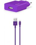 Зарядно устройство ttec - SmartCharger, USB-A, кабел Lightning, лилаво - 1t