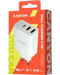 Зарядно устройство Canyon - H-08, USB-A/C, 30W, бяло - 3t