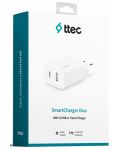 Зарядно устройство ttec - SmartCharger Duo, USB-A/C, 12W, бяло - 3t