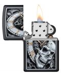 Запалка Zippo - Black Matte,  часовник с череп - 3t