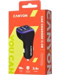 Зарядно за кола Canyon - С-08, USB-A/C, 18W, черно/синьо - 4t