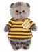 Плюшена играчка Budi Basa - Коте Басик с тениска с пчеличка, 19 cm - 1t
