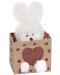 Плюшена играчка Morgenroth Plusch – Бяло зайче със сърце в торбичка, 12 cm - 1t