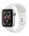 Смарт часовник Apple S4 - 44mm, сребрист, бяла силиконова каишка - 1t