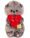 Плюшена играчка Budi Basa - Коте Басик, бебе, с червено сърце, 20 cm - 1t