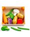 Дървен комплект Bigjigs - Щайга за зеленчуци, с аксесоари - 2t