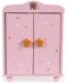 Дървен гардероб за кукли Moni Toys - С 3 закачалки, розов - 1t