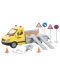 Игрален комплект Raya Toys - Камион City Maintenance, С пътни знаци, звуци и светлини, жълт - 1t