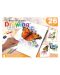 Комплект за рисуване с цветни моливи Royal - 4 картини, 26 части, оранжев - 1t
