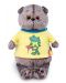 Плюшена играчка Budi Basa - Коте Басик с тениска с жабче, 22 cm - 1t