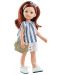 Комплект дрехи за кукла Paola Reina - Рокля на бяло и синьо райе и чанта от зебло, 32 cm - 1t
