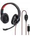 Слушалки с микрофон Hama - HS-USB400, черни/червени - 3t