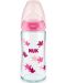 Стъклено шише със силиконов биберон Nuk - First Choice, TC, 240 ml, розово - 1t