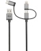 Кабел Trust - 3-in-1, microUSB/ USB-C/Lightning, 1m, черен - 2t