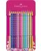 Цветни моливи Faber-Castell Sparkle - 12 цвята, метална кутия - 1t