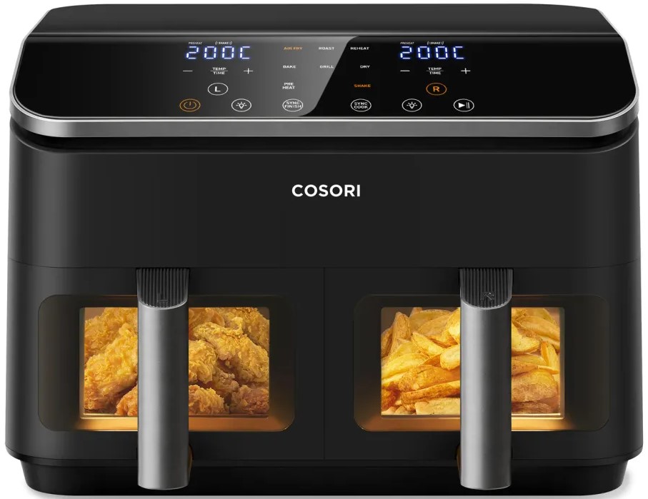 Фритюрник с горещ въздух Cosori - Dual Basket, 1750W, 8.5 l, черен