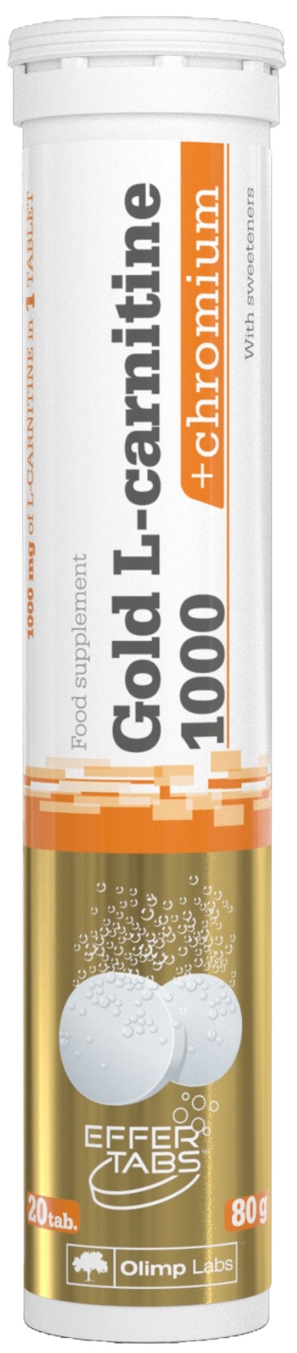gold l carnitine 1000 Gold L-carnitine 1000 + Chromium, лимон, 20 ефервесцентни таблетки, Olimp