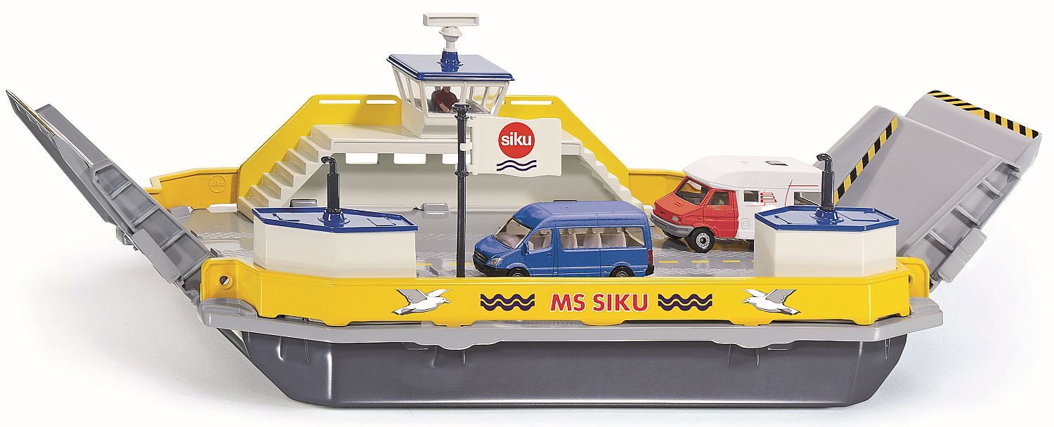 Метална играчка Siku Super - Ферибот с два микробуса, 1:50
