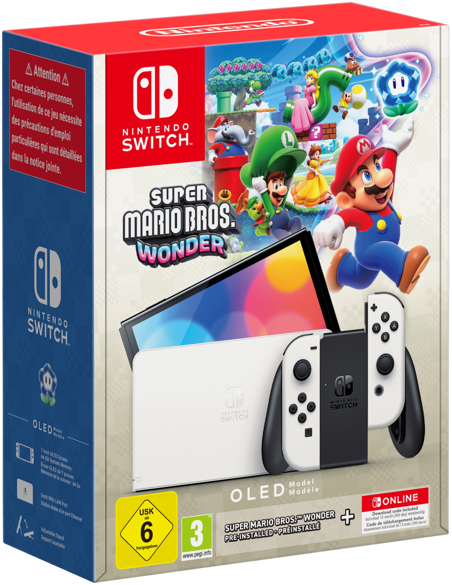 Nintendo Switch OLED - White + Super Mario Bros. Wonder + 12