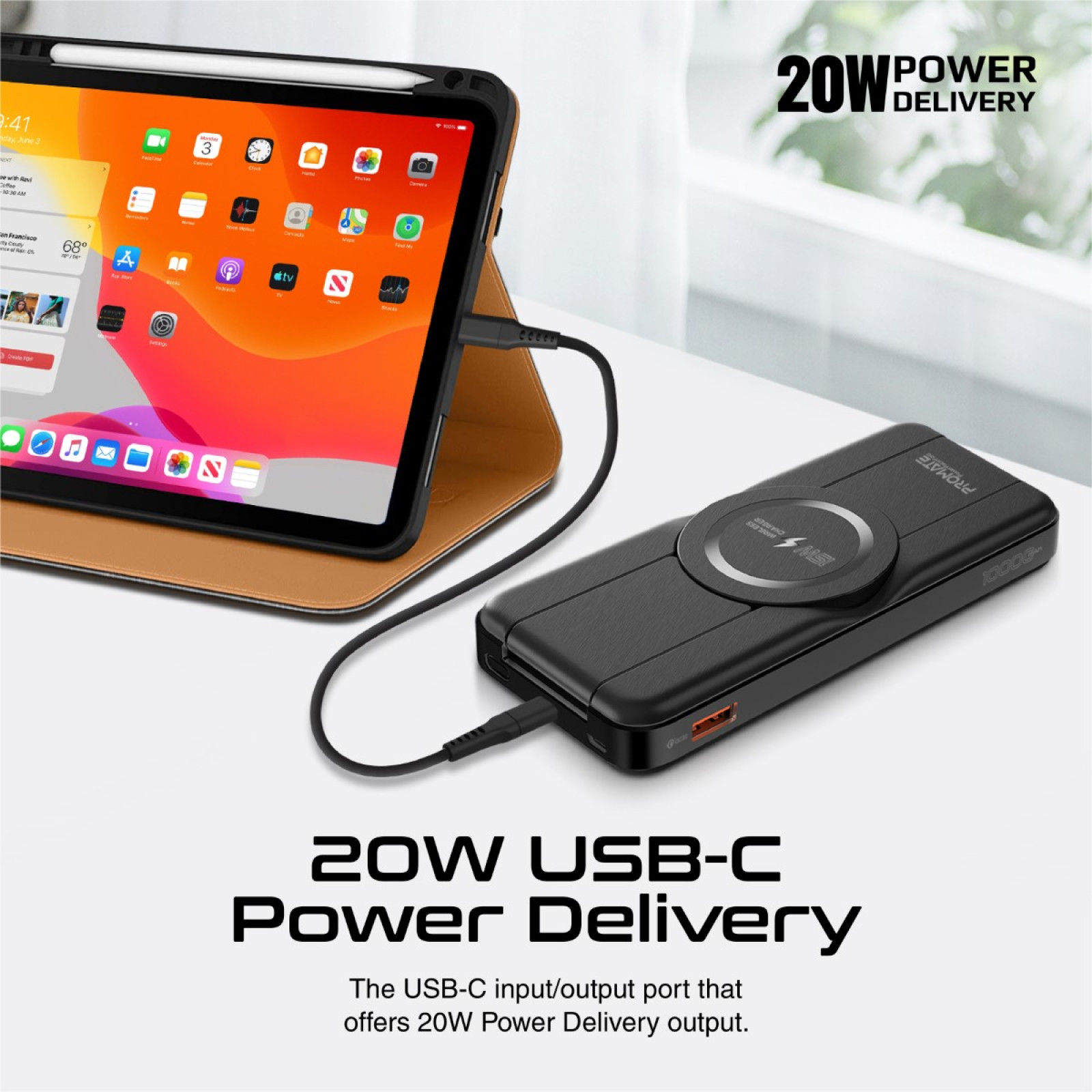 Portable battery ProMate PowerPack Fold 5 in 1 10 000mAh black