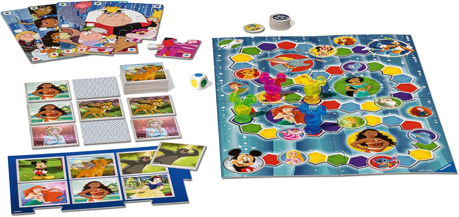 Комплект настолни игри Ravensburger: Disney 100th Anniversary 4 в 1 - Детска