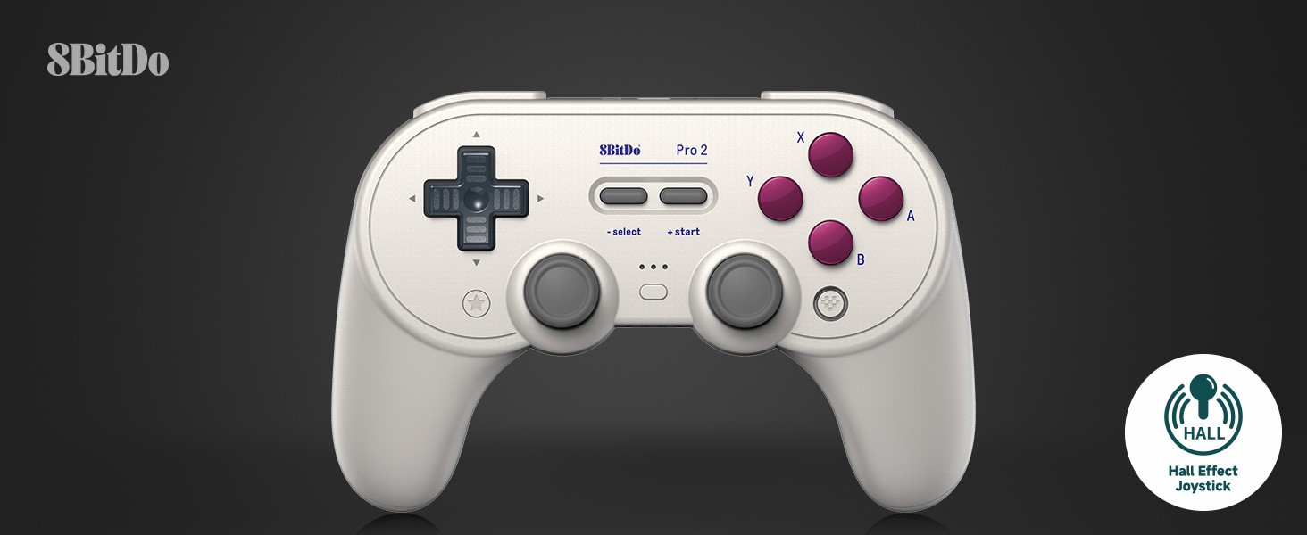 Безжичен контролер 8BitDo - Pro 2, Hall Effect Edition, G Classic, бял (Nintendo Switch/PC)