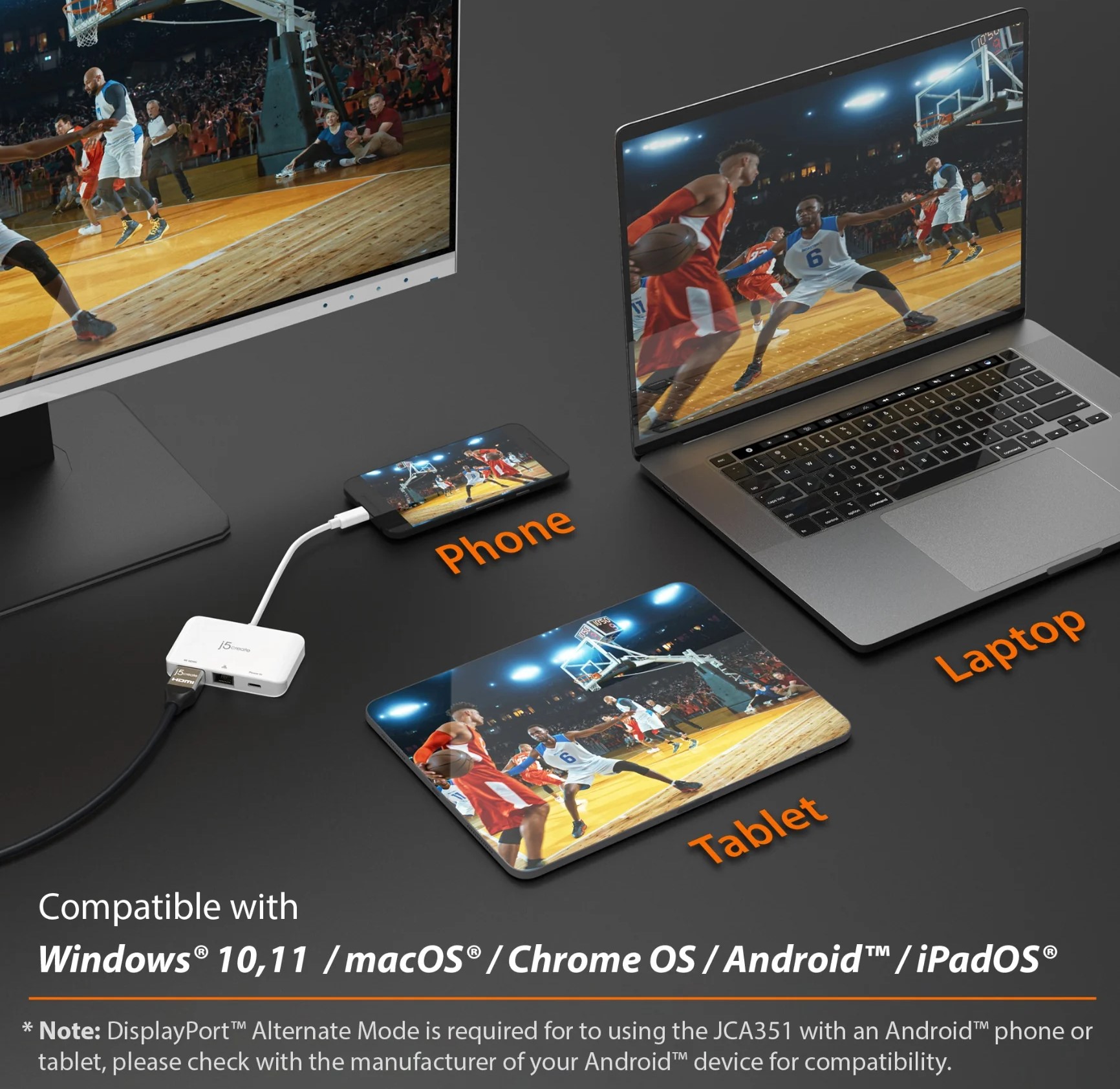  Network adapter j5create - JCA351, Gigabit, 4K HDMI, USB-C, white