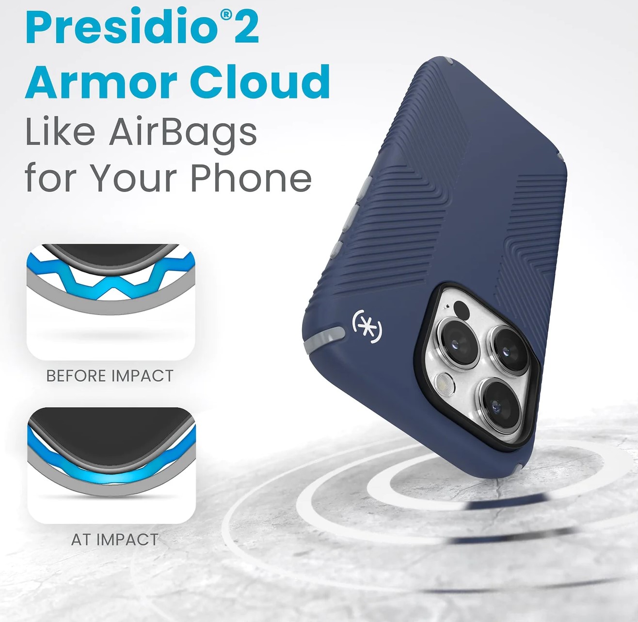    Case Speck Presidio 2 Grip iPhone 15 Pro Coastal Blue/Dust Grey/White