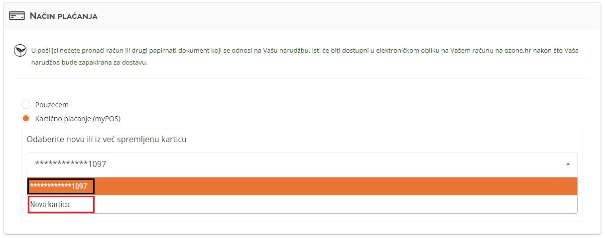Dodavanje nove kartice na Ozone.hr profil