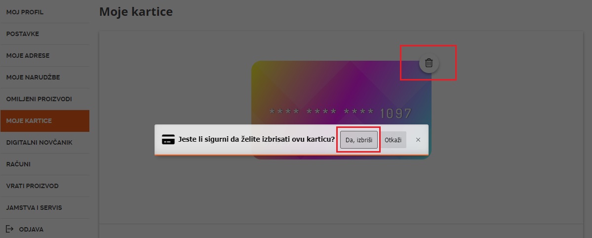 Brisanje kartice s vašeg Ozone.hr računa
