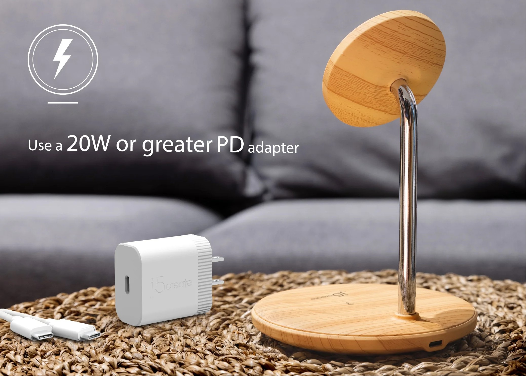 Wireless charger j5create JUPW2106 Magnetic 10W Wood Grain