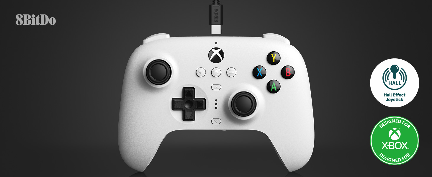 Контролер 8BitDo - Ultimate Wired, Hall Effect Edition, жичен, бял (Xbox One/Xbox Series X/S)