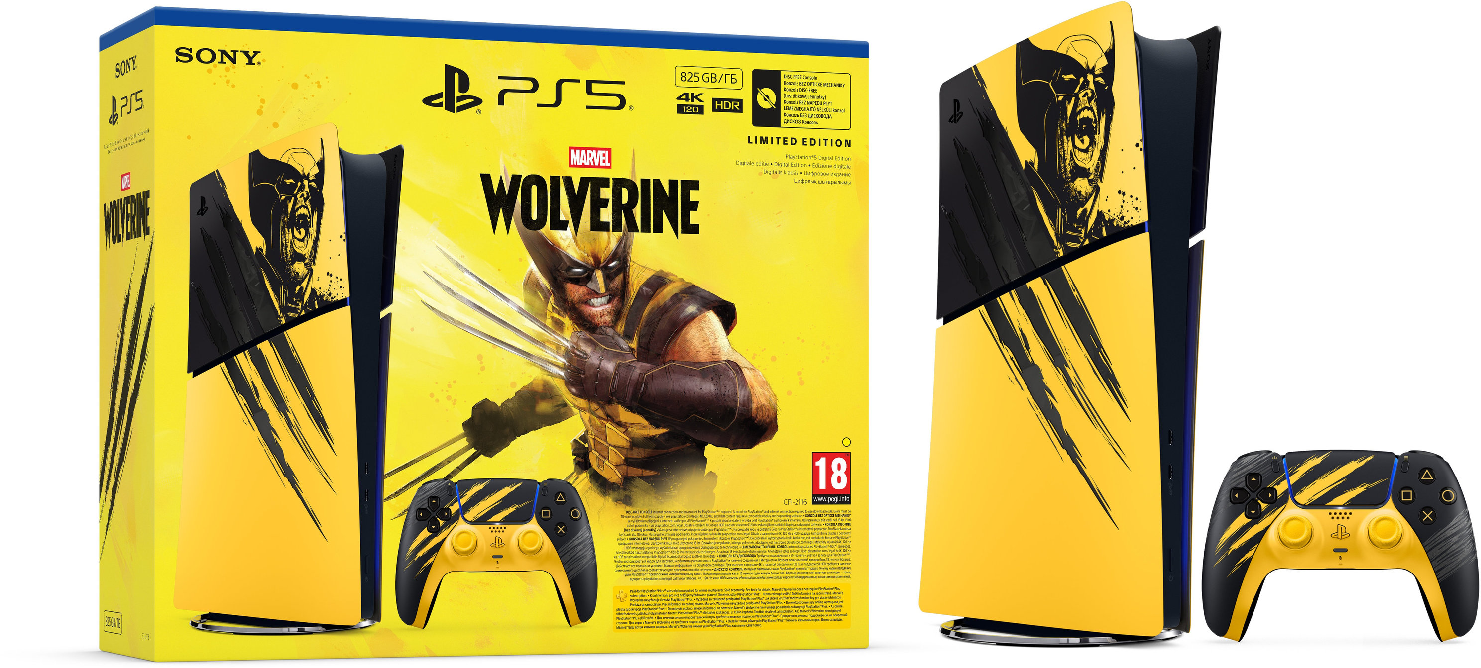 Конзола PlayStation 5 (Slim) - Digital Edition - Marvel’s Wolverine Battle Yellow Limited Edition Bundle