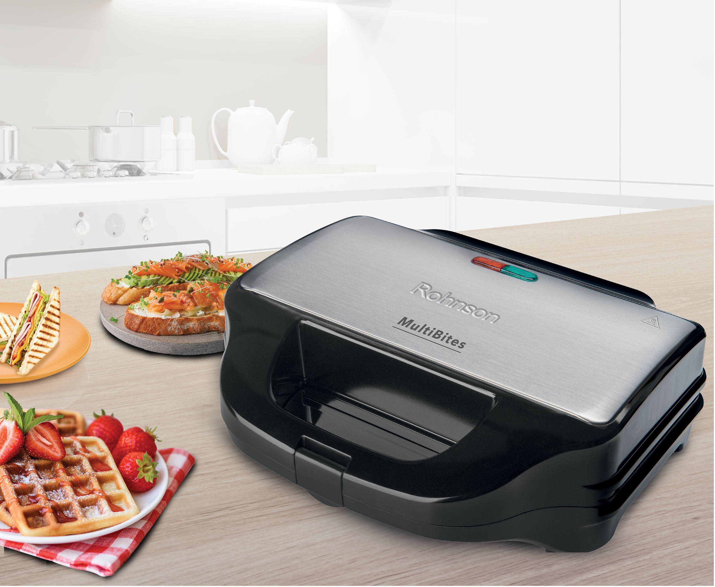      Sandwich toaster Rohnson - R-2684, 900W, 1 stage, silver/black