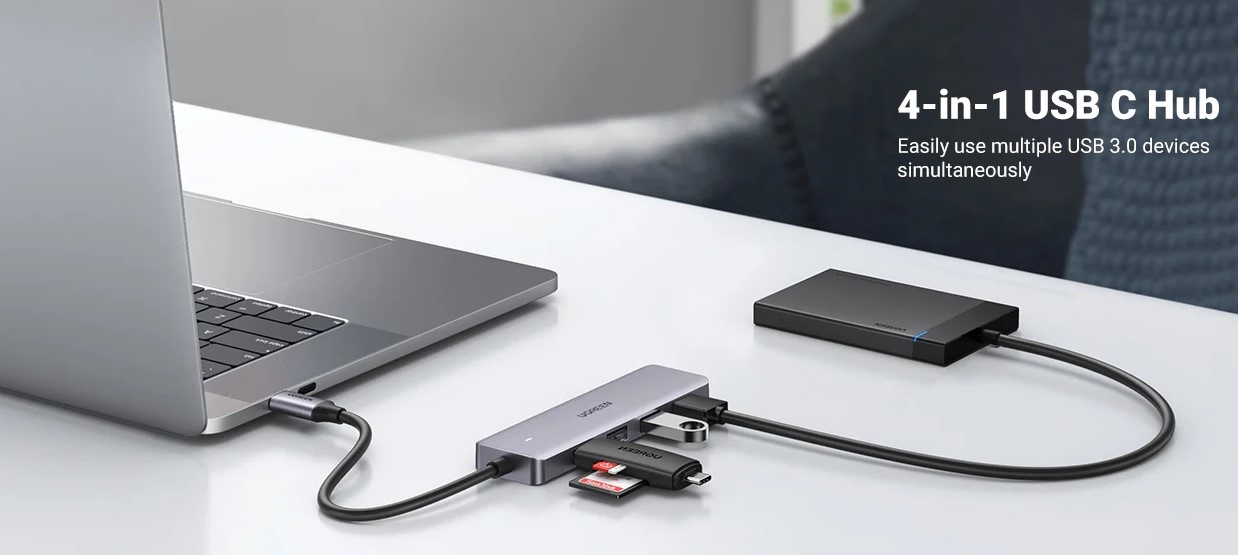    USB hub Ugreen - CM219, 4 x USB3.0, USB-C, gray