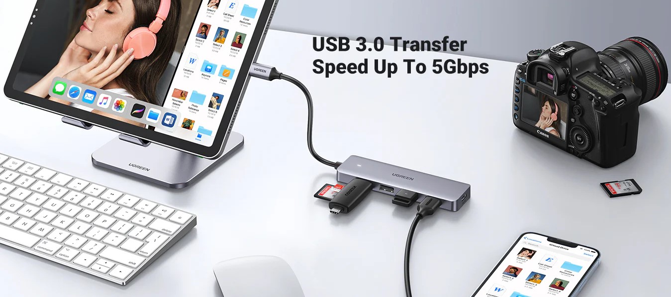    USB hub Ugreen - CM219, 4 x USB3.0, USB-C, gray