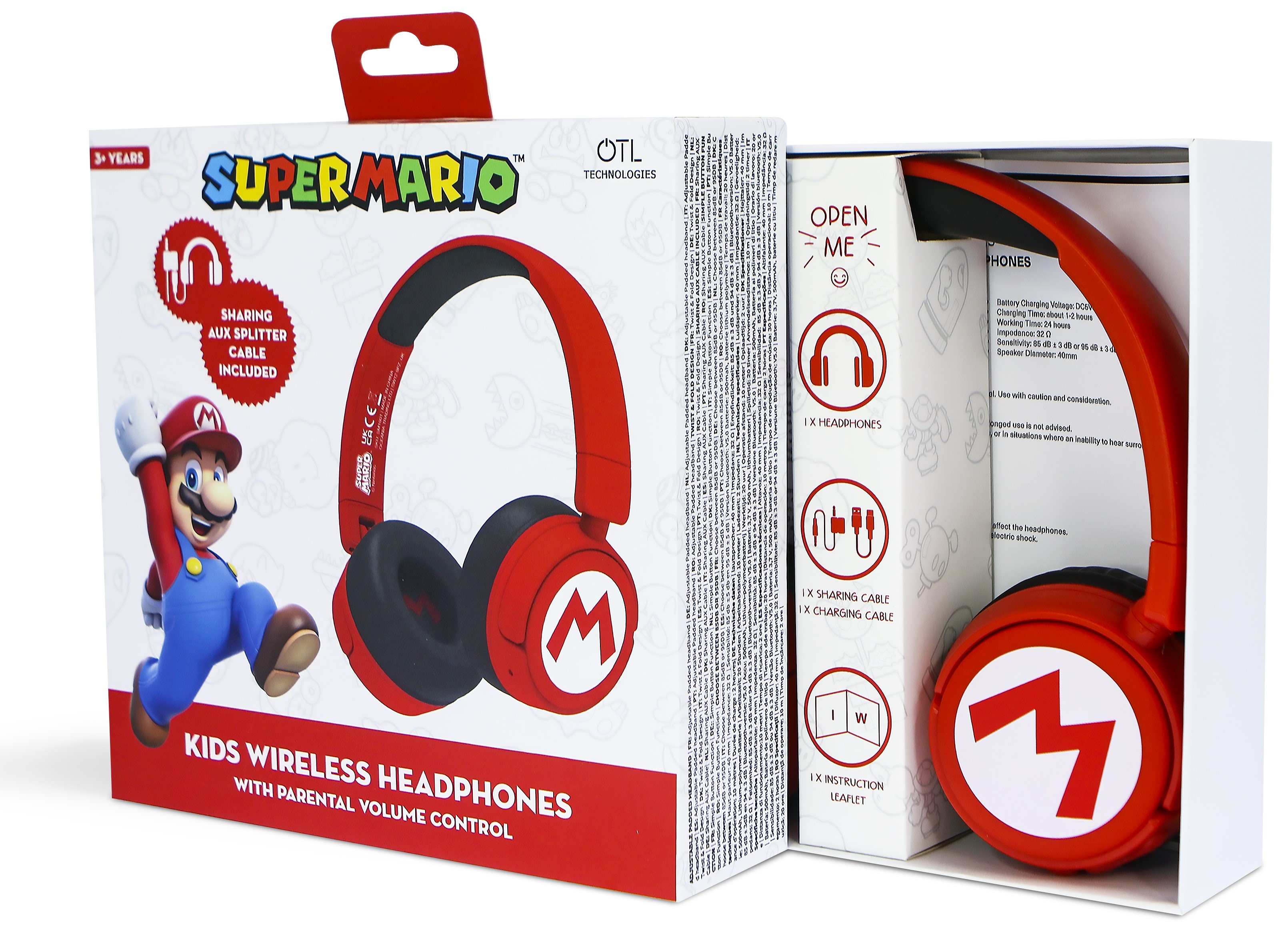  Children's headphones OTL Technologies Super Mario Icon Logo Wireless Red