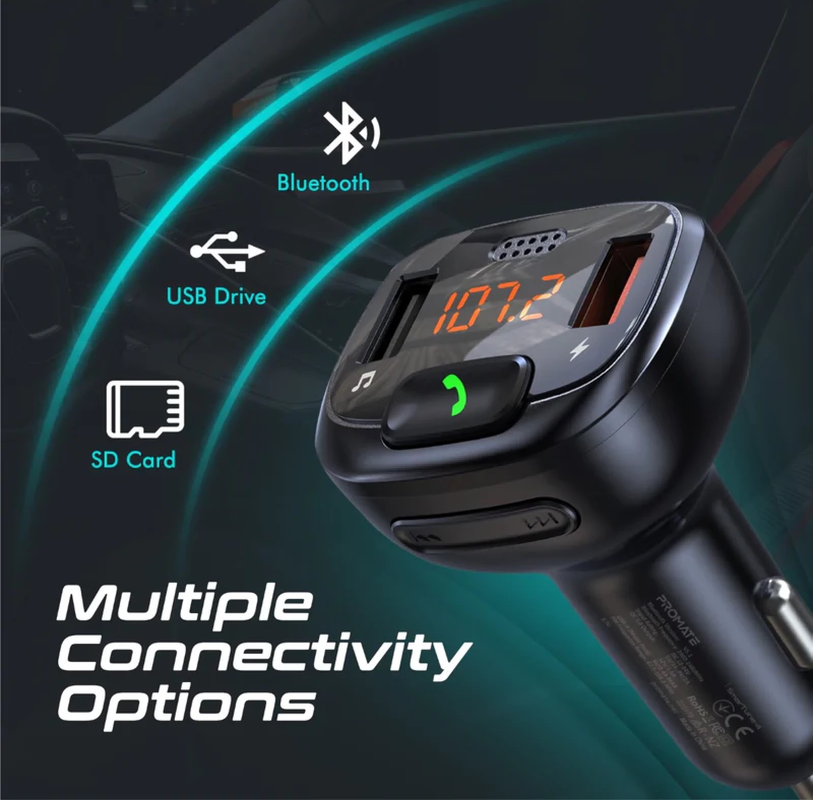 Bluetooth FM transmitter ProMate SmarTune-4 QC 3.0 black